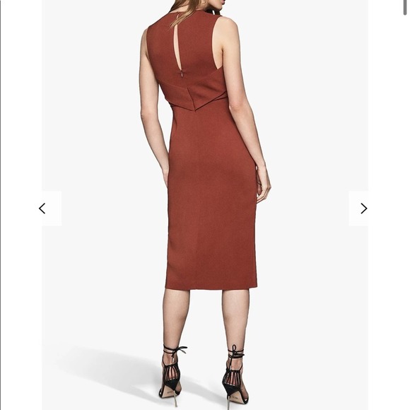 Reiss Gracie Pleat Detailed Midi Dress, Rust - Picture 2 of 11